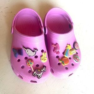 Pink Girls Crocs size 1 with Charms